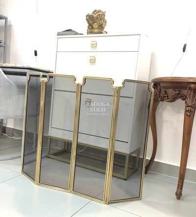 Экран защитный для камина Огнеборец, на 4 секции, латунь- блестящее золото