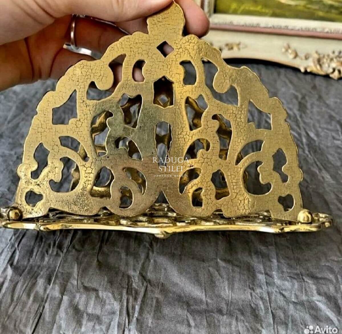Салфетница ажурная из латуни, золотая