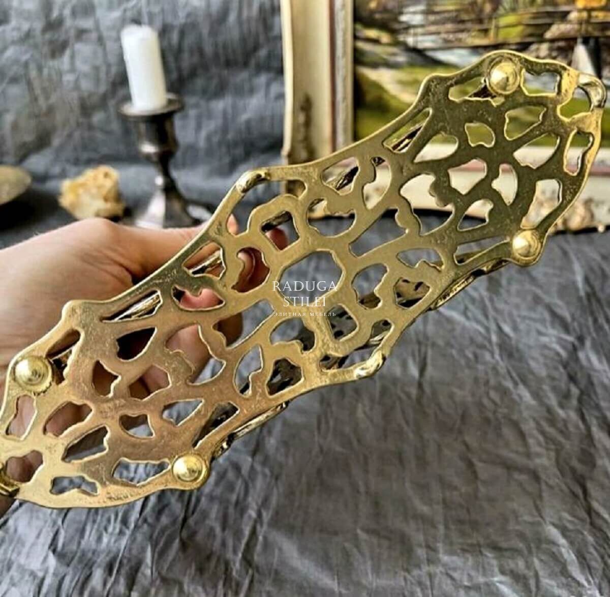 Салфетница ажурная из латуни, золотая