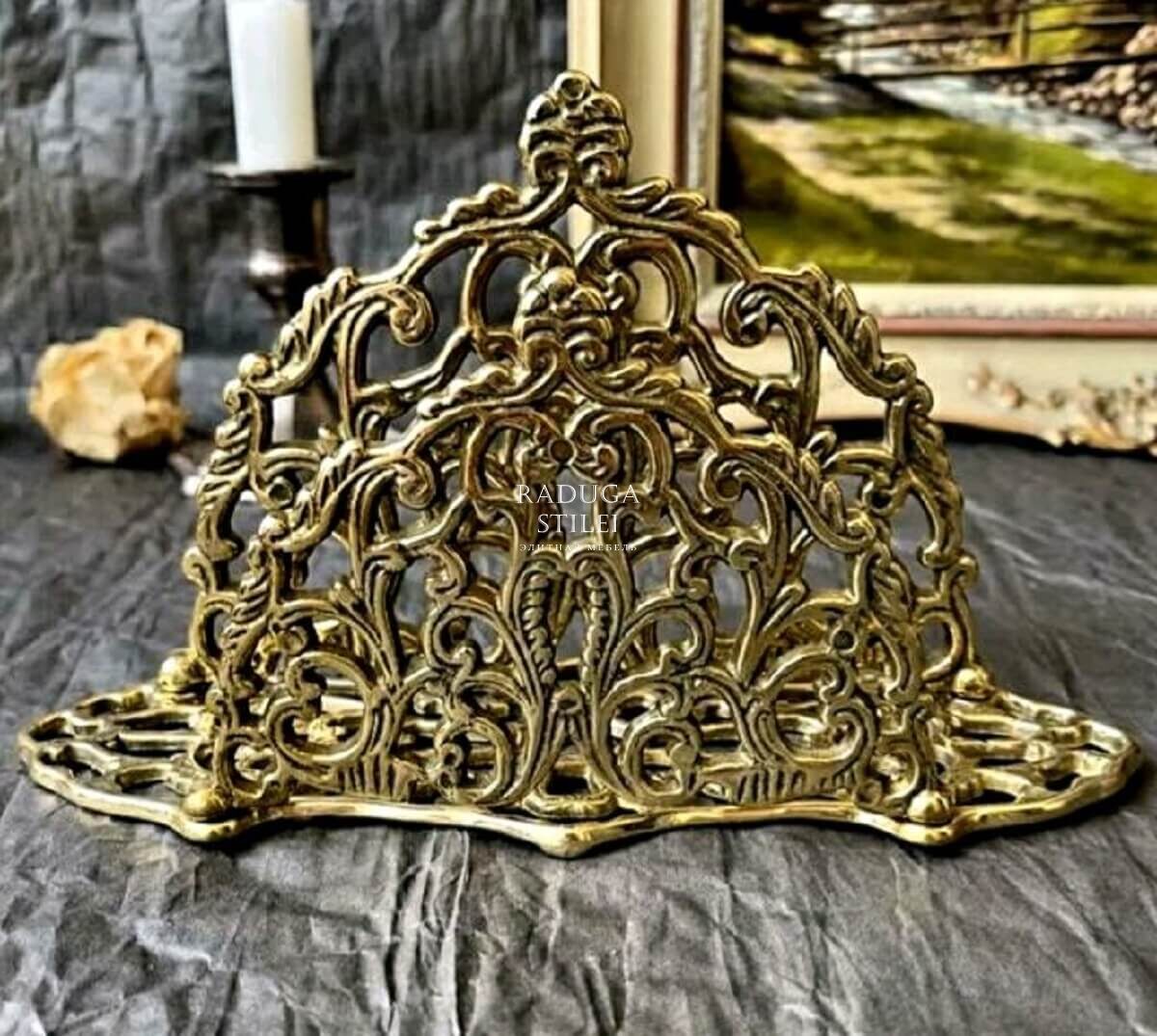Салфетница ажурная из латуни, золотая